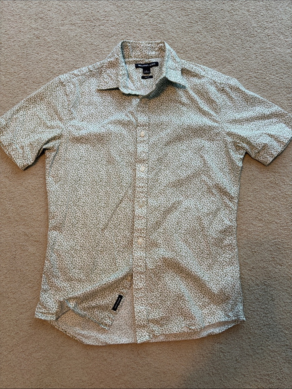 Michael Kors Olive Green Sprig Print small slim fit button down shirt